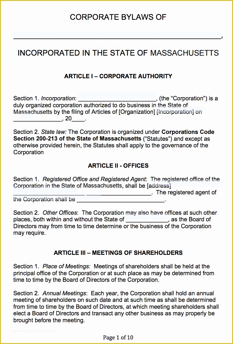 S Corporation bylaws Template Free Of Free Massachusetts Corporate bylaws Template Pdf