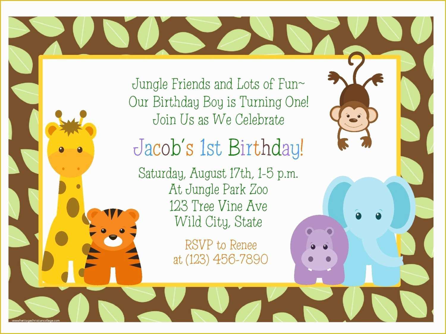 Safari Invitation Template Free Of Jungle Animals 1st Birthday Invitation Baby Shower