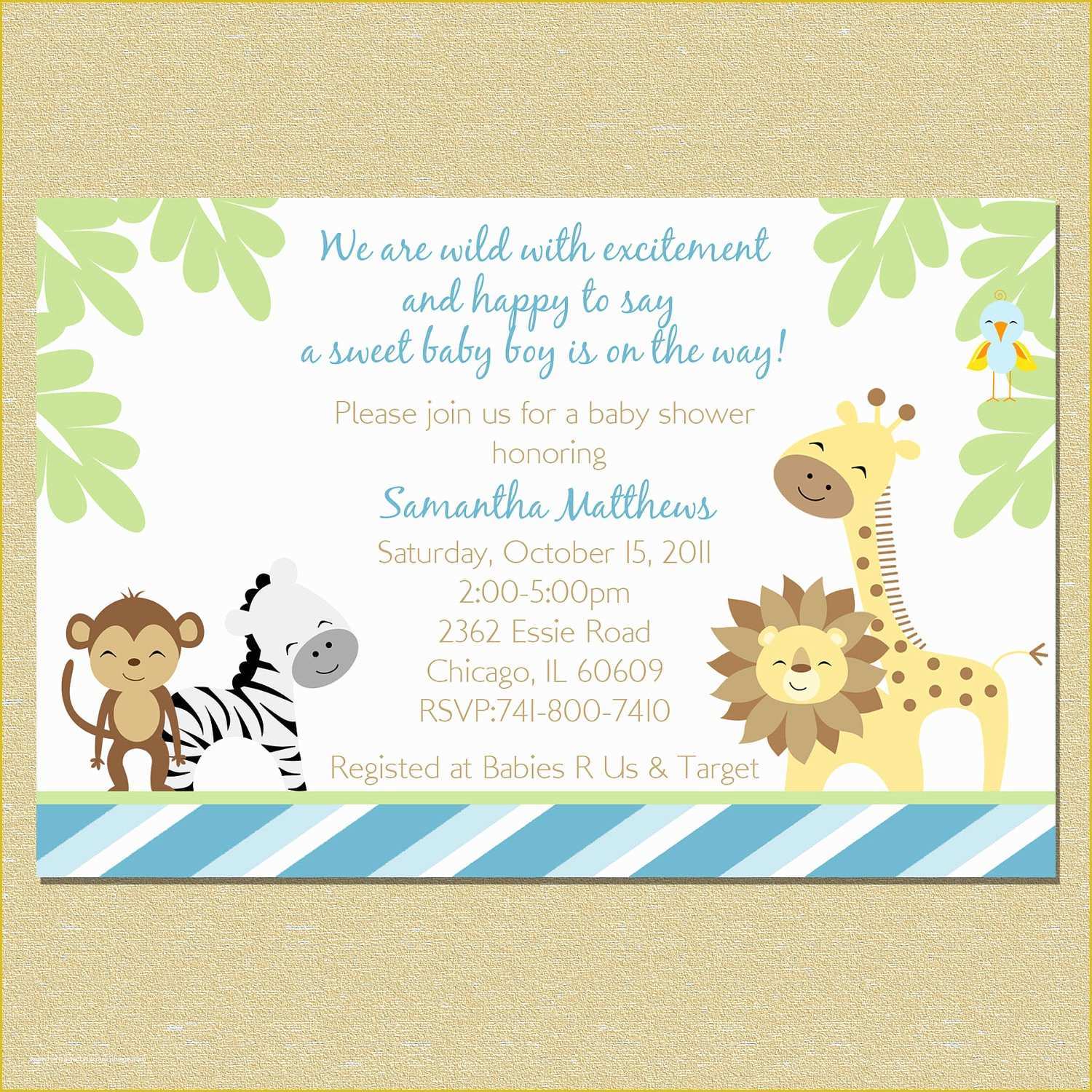 Safari Invitation Template Free Of Safari Animals Baby Shower Image