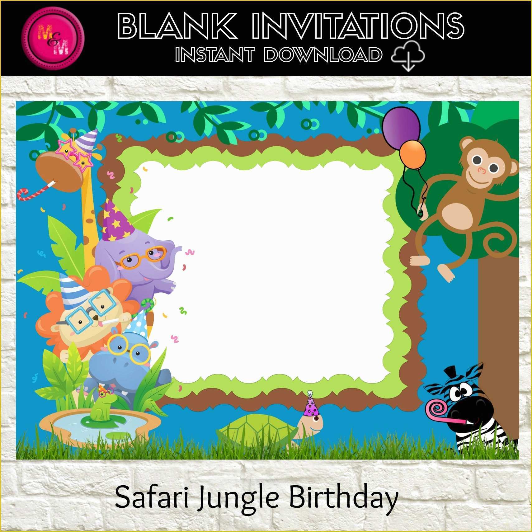 Safari Invitation Template Free Of Safari Jungle Birthday Invitation Blank Instant Download