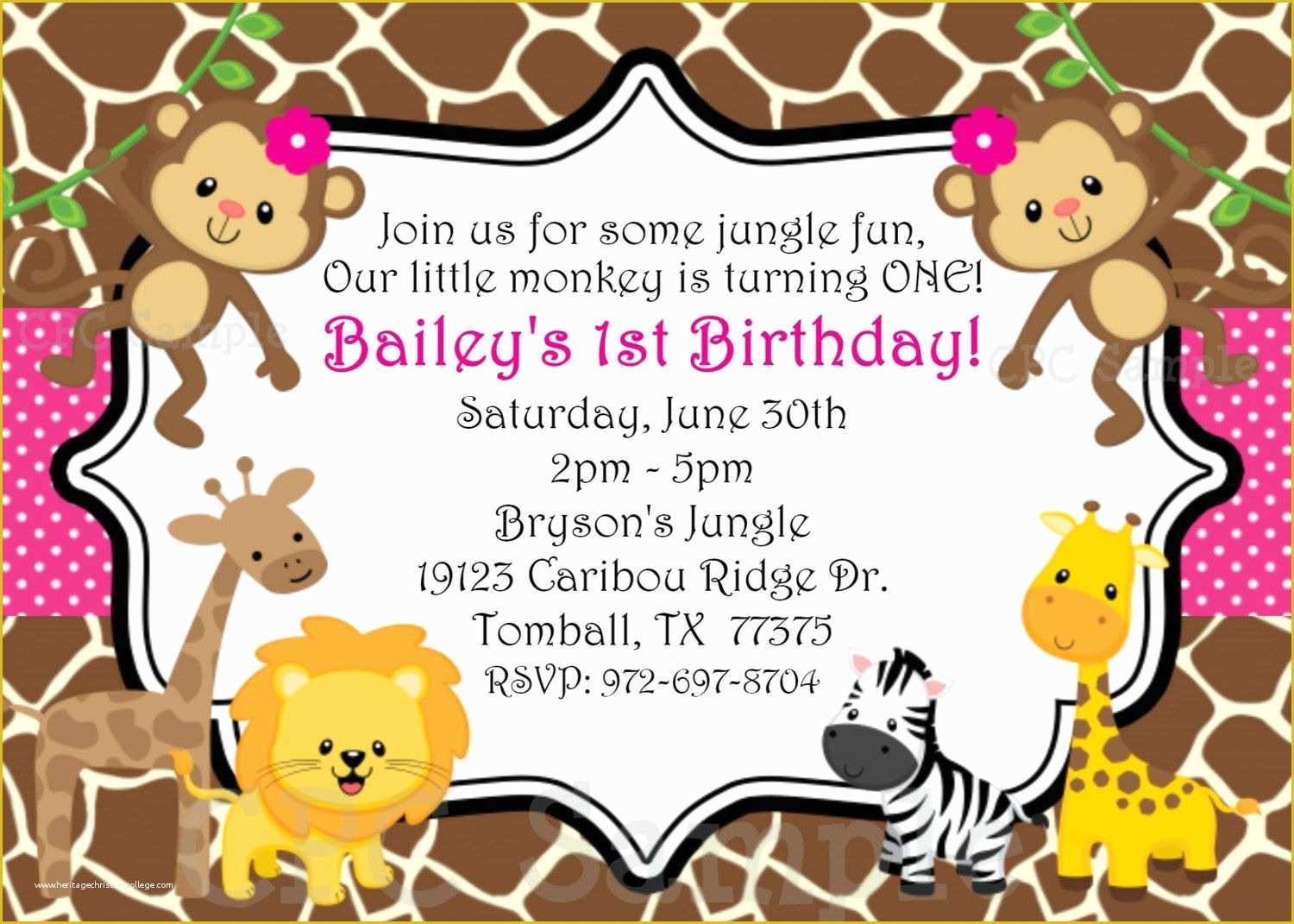 Safari Invitation Template Free Of Safari themed First Birthday Invitation Wording