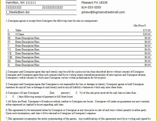 Sale or Return Agreement Template Free Of Antique Mall software Consignment Agreement
