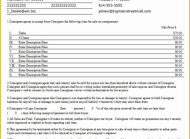 Sale or Return Agreement Template Free Of Antique Mall software Consignment Agreement
