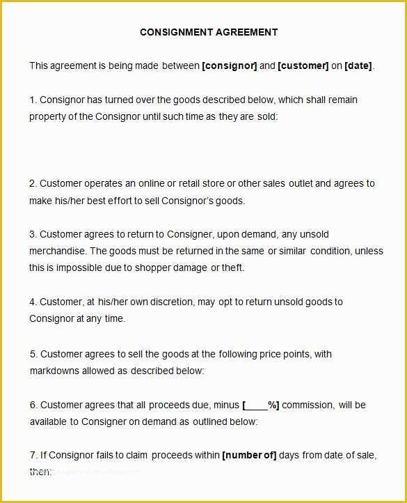 Sale or Return Agreement Template Free Of Consignment Contract Template 7 Free Word Pdf
