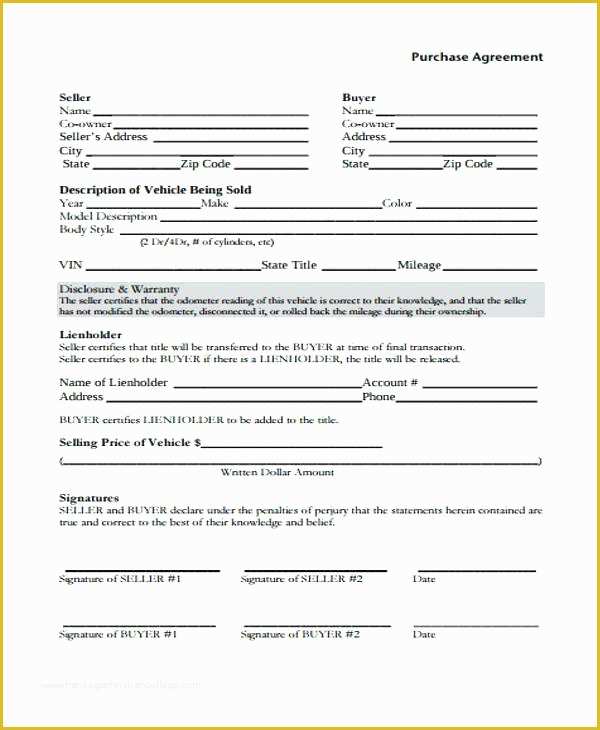Sale or Return Agreement Template Free Of Example Vehicle Purchase Agreement Template Selling