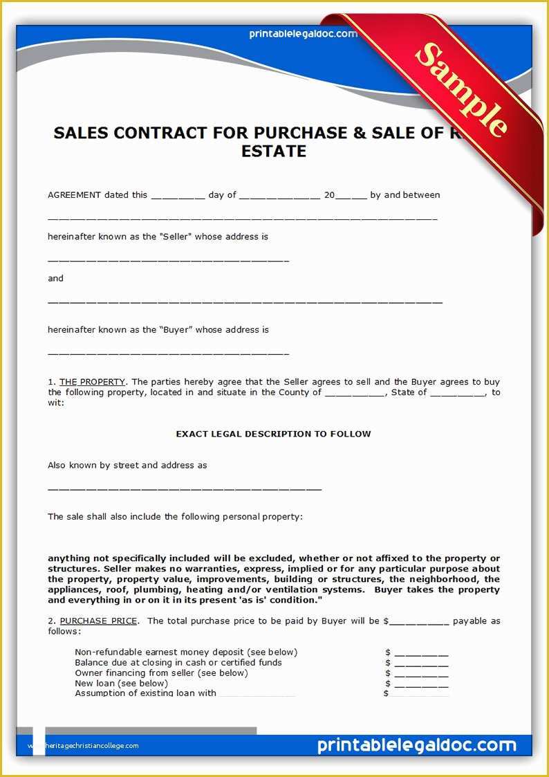 Sale or Return Agreement Template Free Of Free Printable Contract to Sell Land Contract form