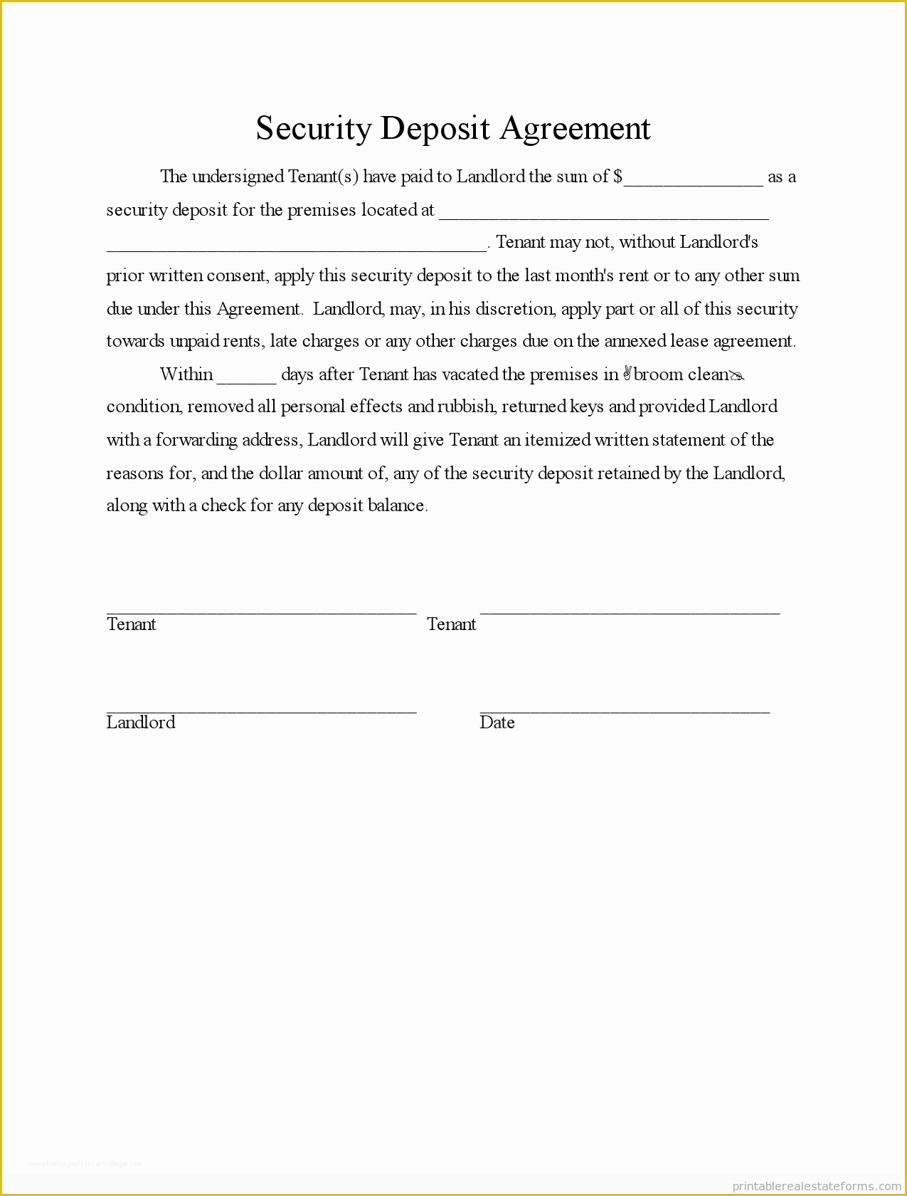Sale or Return Agreement Template Free Of Printable Security Deposit Agreement 3 Template 2015