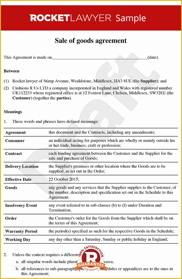 Sale or Return Agreement Template Free Of Sale Of Goods Agreement B2b Sale Of Goods Contract