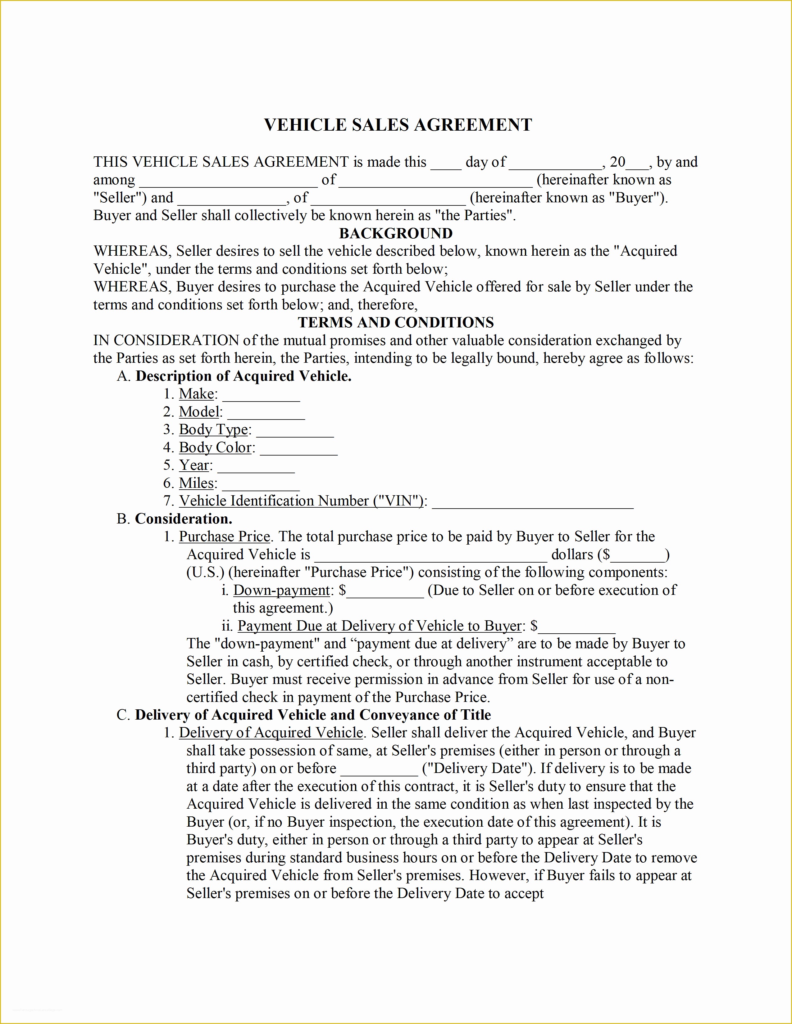 Sale or Return Agreement Template Free Of Vehicle Bill Sale Freewordtemplates Net Goods Return