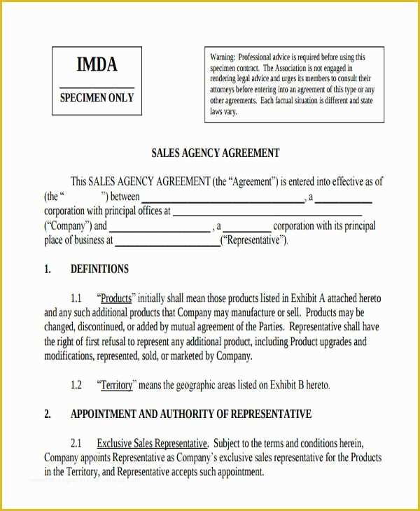 Sales Agency Agreement Template Free Of 7 Agency Agreement Templates Word Pdf