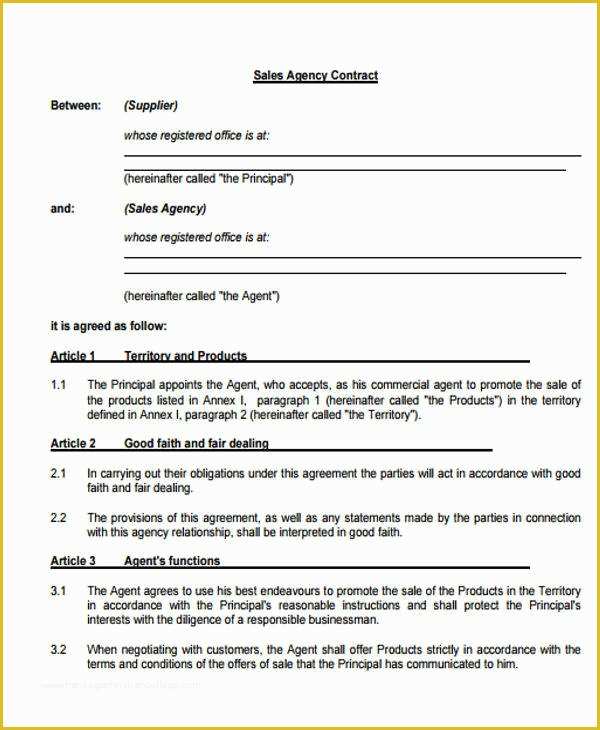 Sales Agency Agreement Template Free Of 7 Sales Agent Contract Samples & Templates