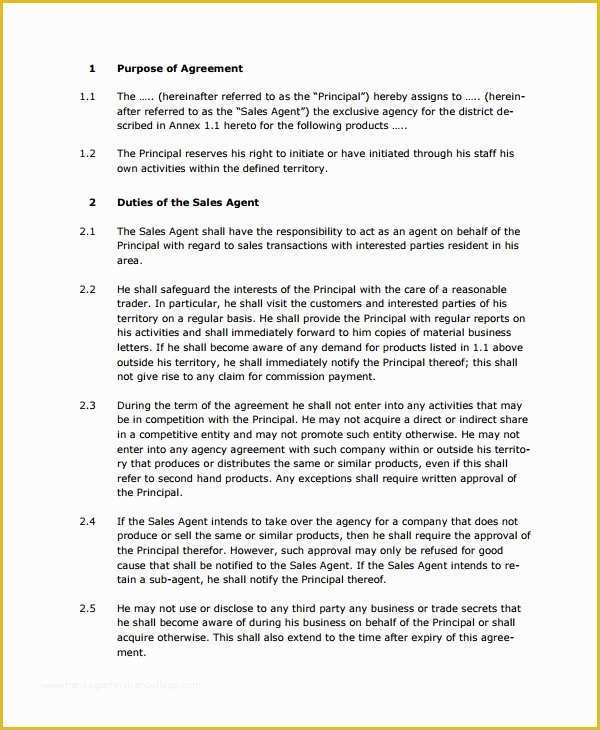 Sales Agency Agreement Template Free Of 8 Sales Agency Agreement Templates