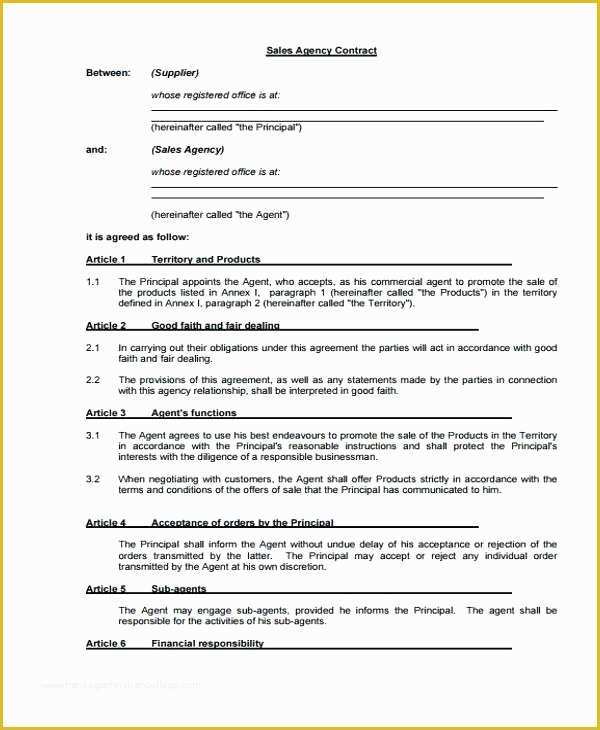 Sales Agency Agreement Template Free Of International Mercial Agency Contract Template Sample