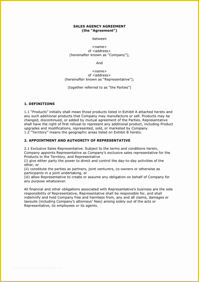 Sales Agency Agreement Template Free Of Sales Agency Agreement In Word and Pdf formats
