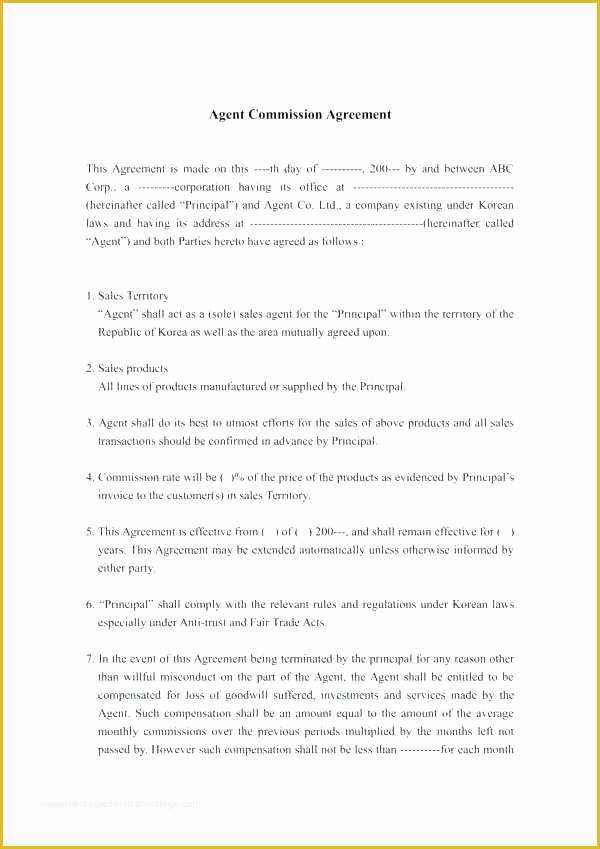 Sales Agency Agreement Template Free Of Sales Agent Contract Template Sales Representative