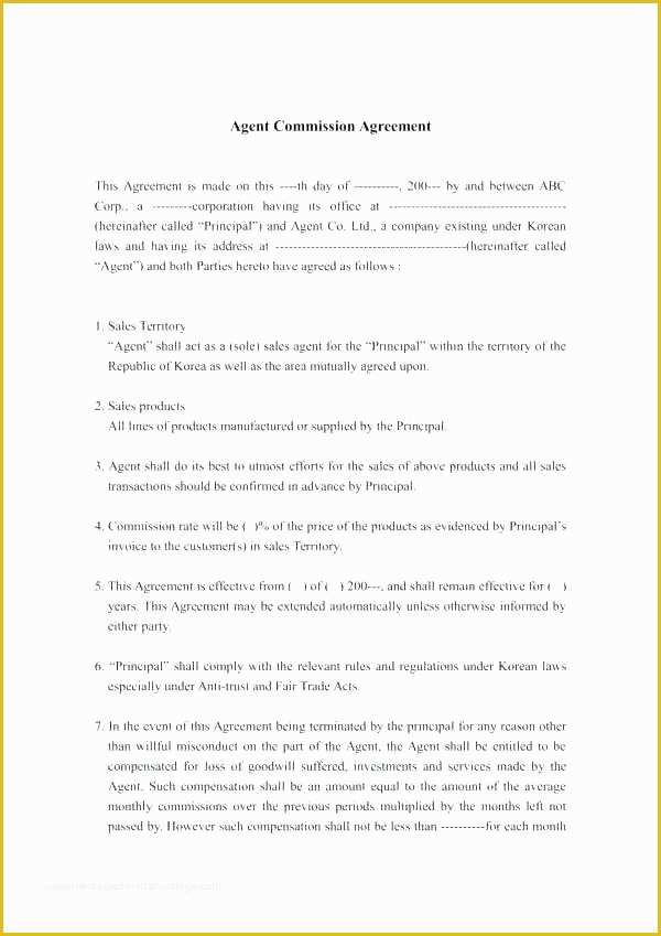 Sales Agency Agreement Template Free Of Sales Agent Contract Template Sales Representative