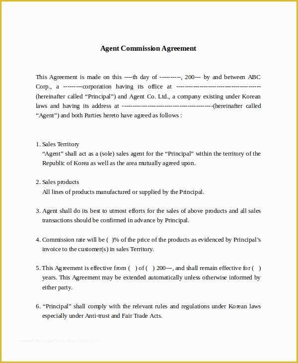 Sales Commission Contract Template Free Of 9 Mission Sales Agreement Templates