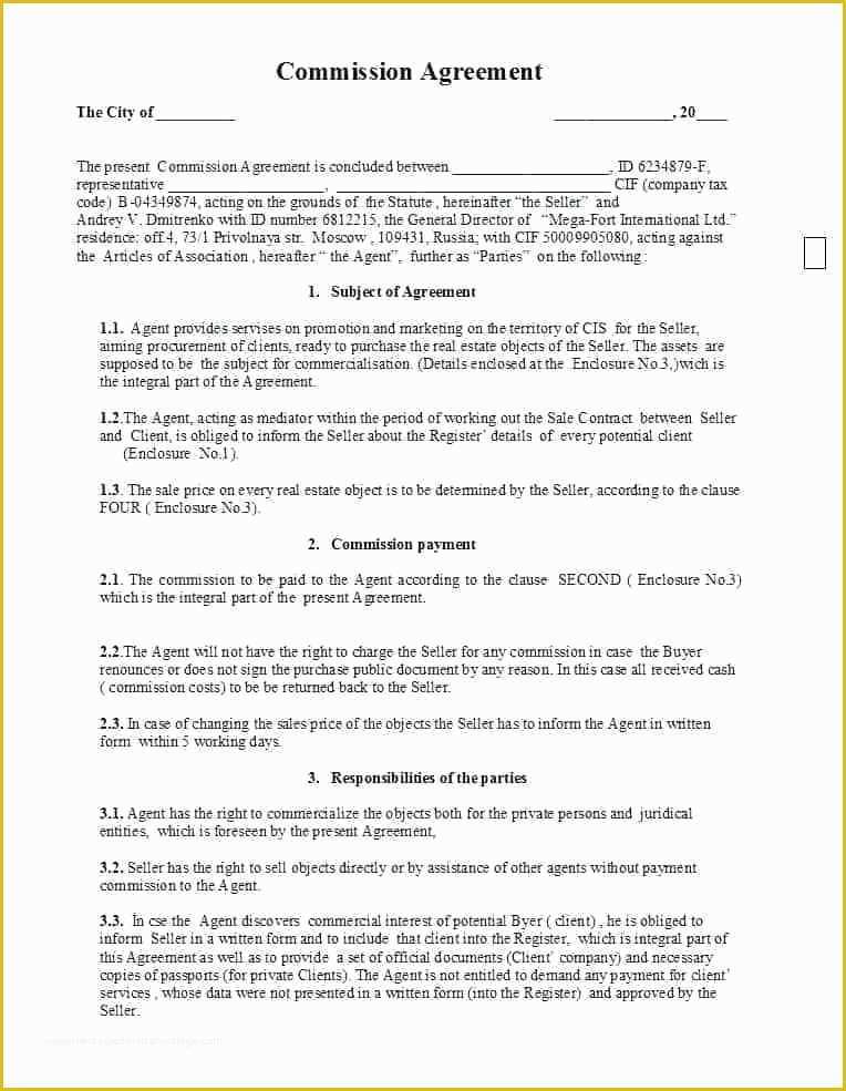Sales Commission Contract Template Free Of International Sale Contract Agreement format International
