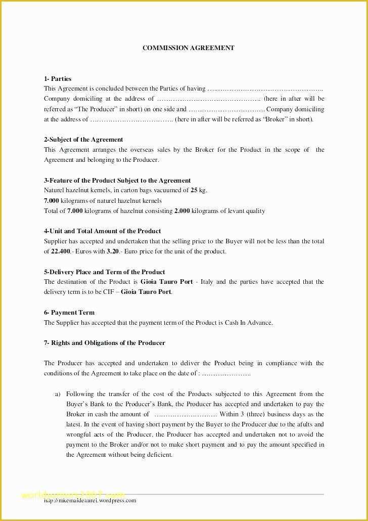 Sales Commission Contract Template Free Of Mission Contract Template