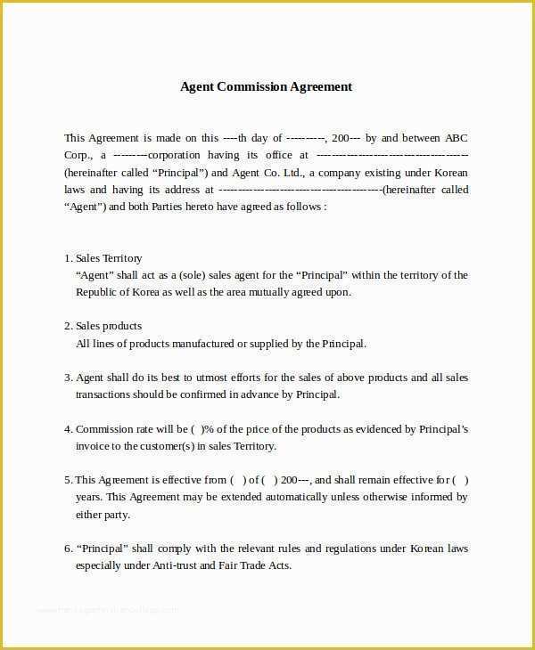 Sales Commission Contract Template Free Of Sales Mission Agreement Pdf