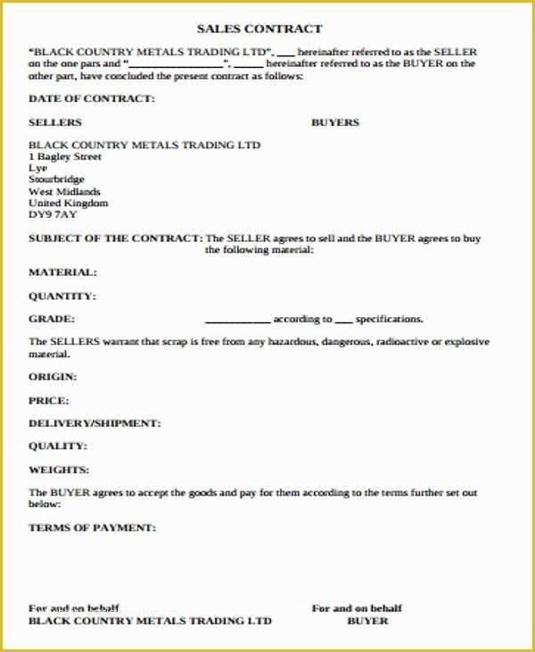 Sales Contract Template Free Download Of Simple Sales Contract Sample 10 Examples In Word Pdf