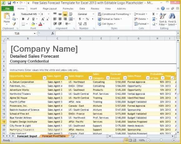 Sales forecast Template Excel Free Of Free Sales forecast Template for Excel 2013 with Editable Logo