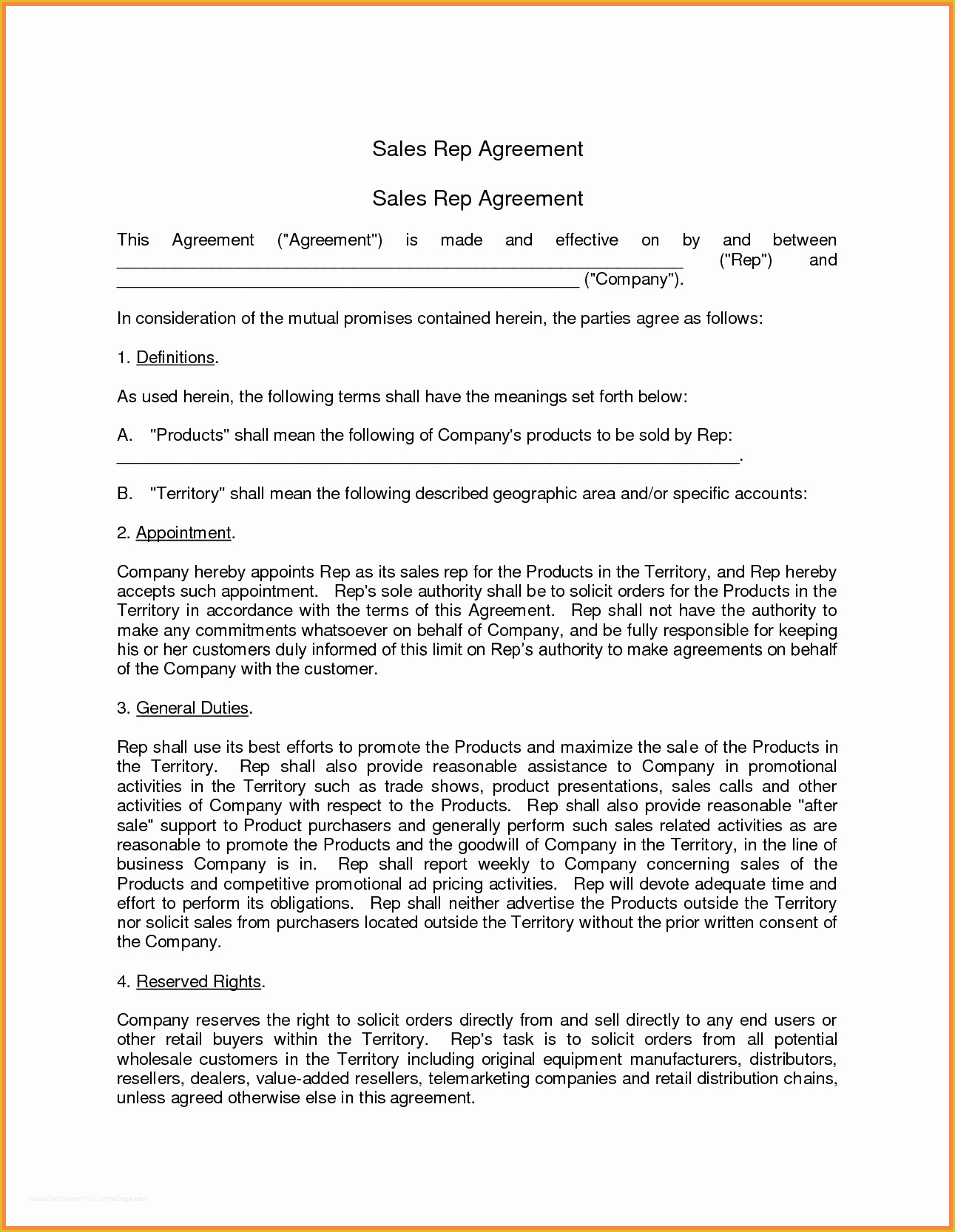 Sales Representative Agreement Template Free Of 6 Sales Representative Agreement Template