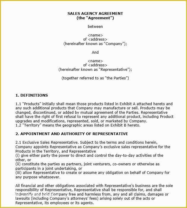 Sales Representative Agreement Template Free Of 9 Free Sample Sales Representative Agreement Templates