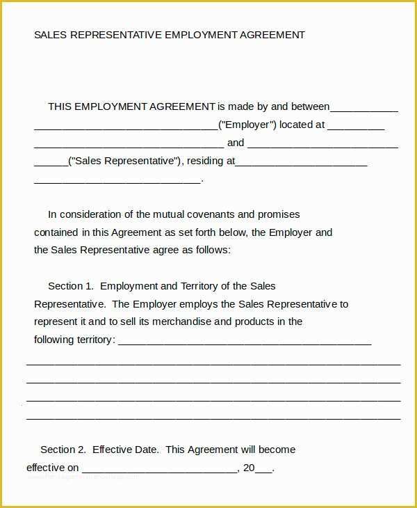 Sales Representative Agreement Template Free Of Employment Agreement Template 22 Free Word Pdf format