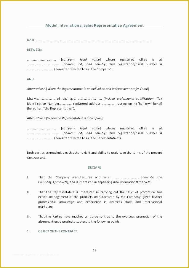 Sales Representative Agreement Template Free Of International Sales Agreement Template Download Free