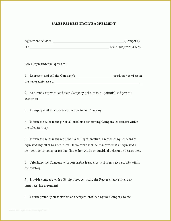 Sales Representative Agreement Template Free Of Sales Representative Agreement