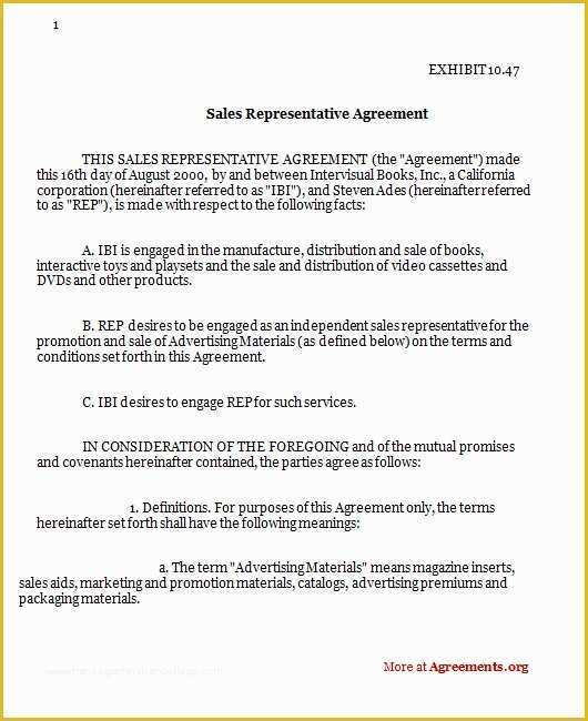 Sales Representative Agreement Template Free Of Sales Representative Agreement Sample Sales Representative