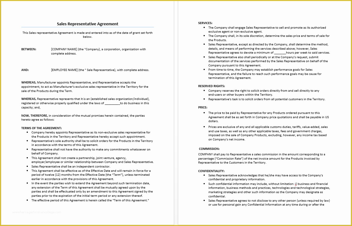 Sales Representative Agreement Template Free Of Sales Representative Agreement Template Microsoft Word
