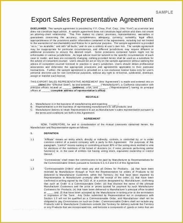 Sales Representative Agreement Template Free Of Sample Export Sales Representative Agreement