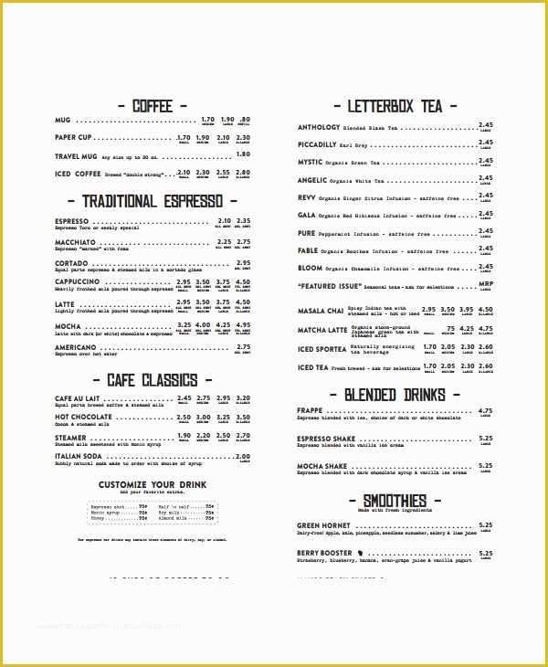 Sample Menu Template Free Of 8 Sample Coffee Menu Templates