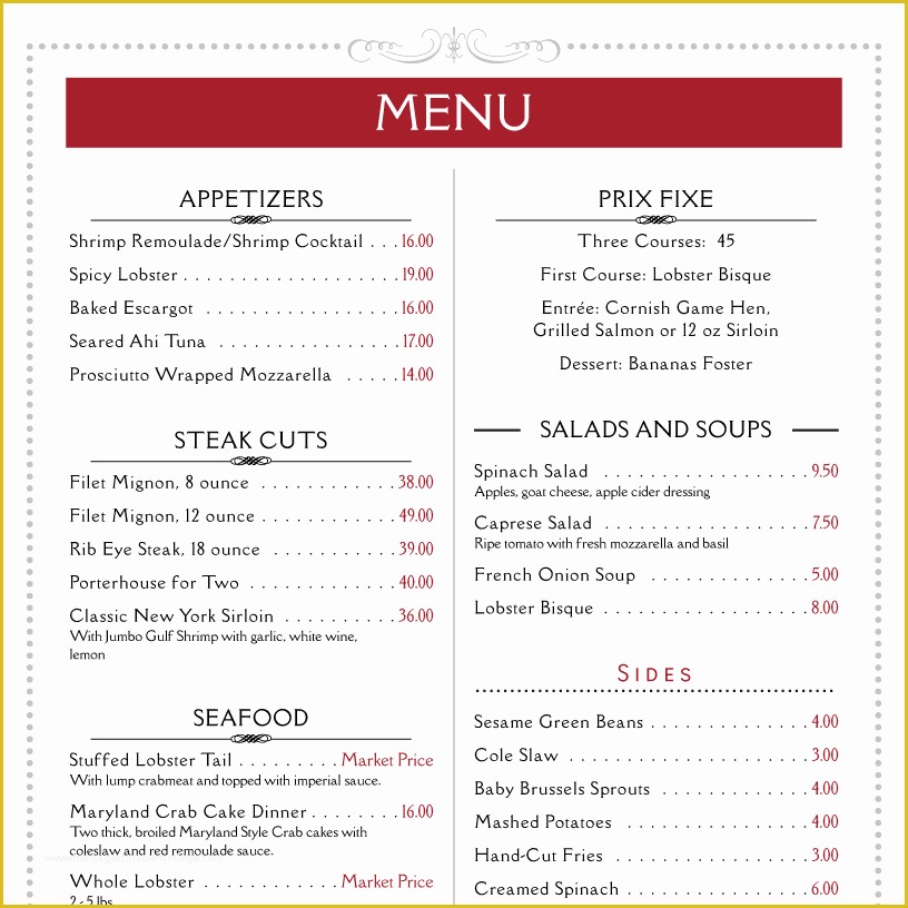 Sample Menu Template Free Of Imenupro · Restaurant Menu Templates Menu software