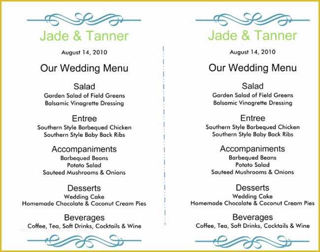 Sample Menu Template Free Of Wedding Menu Template 5 Free Printable Menu Cards