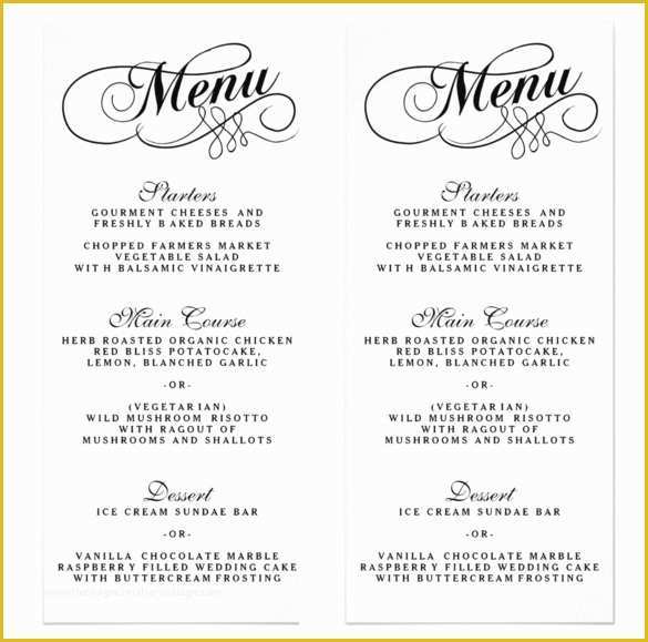 Sample Menu Template Free Of Wedding Menu Template Beepmunk