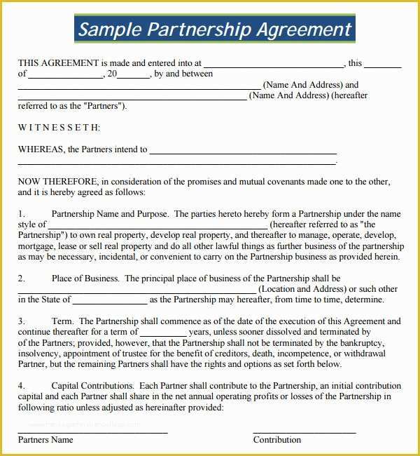 Sample Partnership Agreement Template Free Of 16 Partnership Agreement Templates
