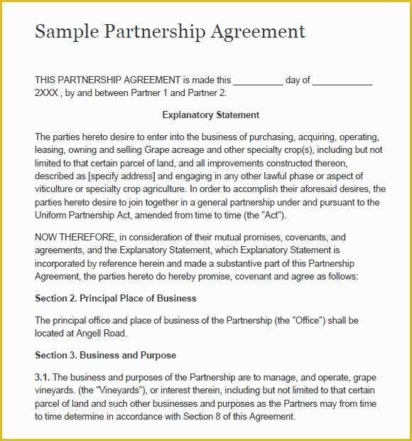 Sample Partnership Agreement Template Free Of 8 Sample Partnership Agreements