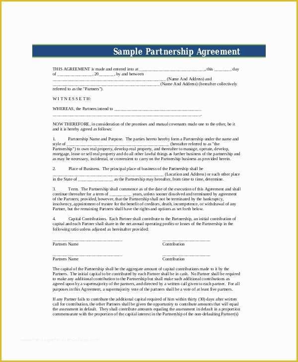 Sample Partnership Agreement Template Free Of Business Partnership Agreement 8 Free Pdf Word