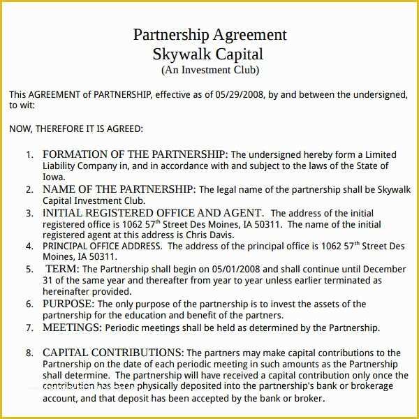 Sample Partnership Agreement Template Free Of Partnership Agreement 9 Free Pdf Doc Download