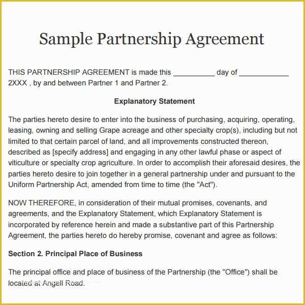 Sample Partnership Agreement Template Free Of Partnership Agreement 9 Free Pdf Doc Download