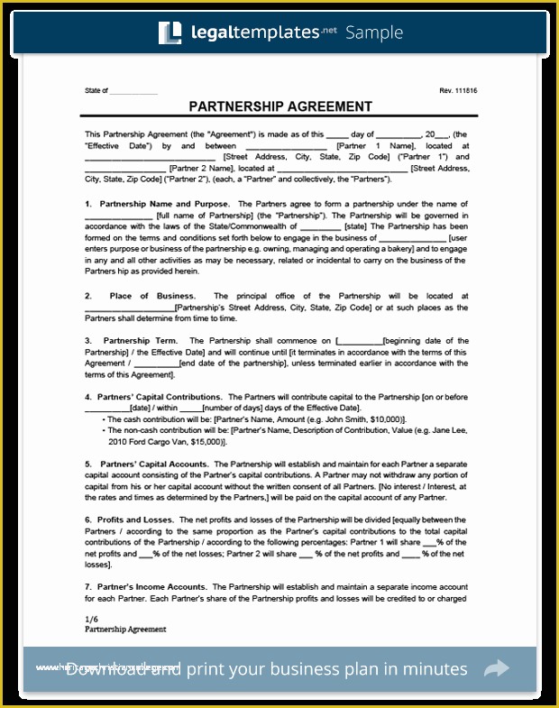 Sample Partnership Agreement Template Free Of Partnership Agreement Template