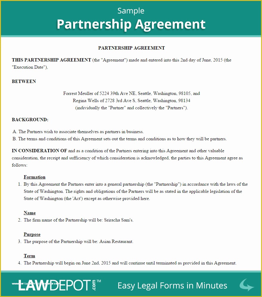 Sample Partnership Agreement Template Free Of Partnership Agreement Template Us