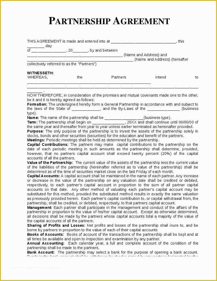 Sample Partnership Agreement Template Free Of Printable Sample Partnership Agreement Template form