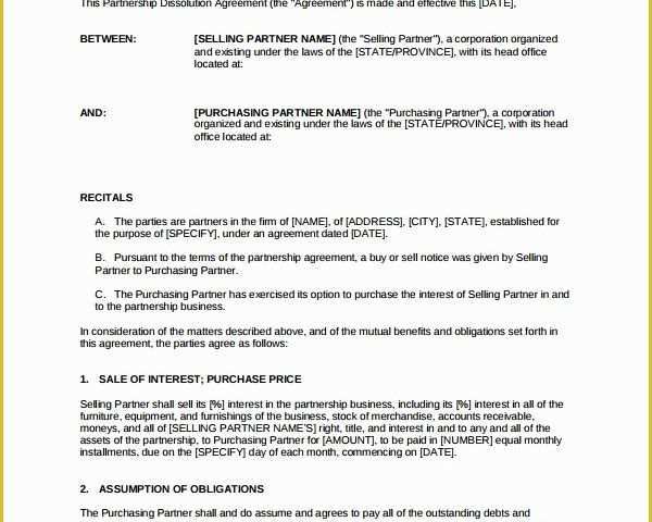 Sample Partnership Agreement Template Free Of Sample Partnership Dissolution Agreement Templates 7