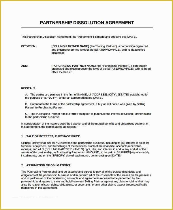 Sample Partnership Agreement Template Free Of Sample Partnership Dissolution Agreement Templates 7
