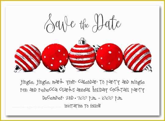 Save the Date Holiday Party Templates Free Of Red Christmas ornaments Holiday Party Save the Date Cards