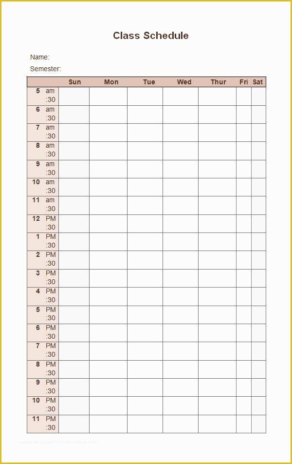 Schedule Template Free Download Of Class Schedule Template 6 Download Free Documents In